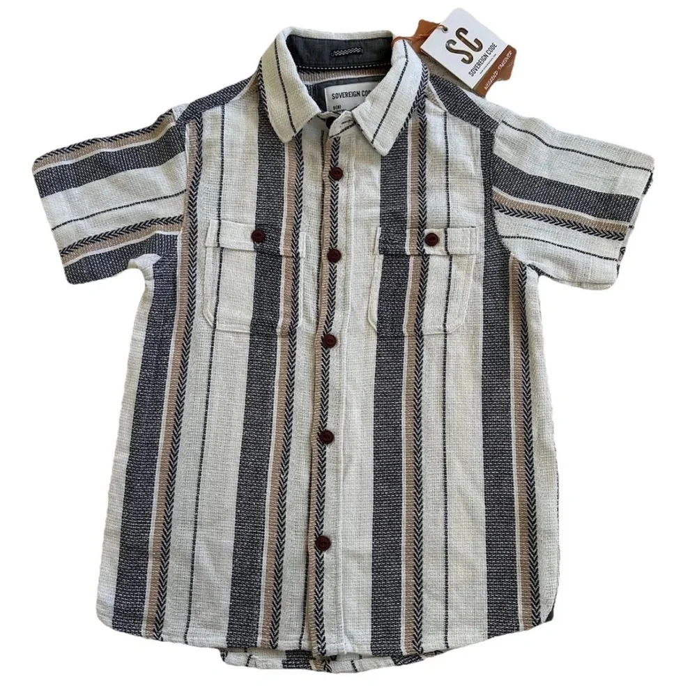Sovereign Code Striped Cotton Blend Button Up Shirt-Boys S (8)-Beach Vacation